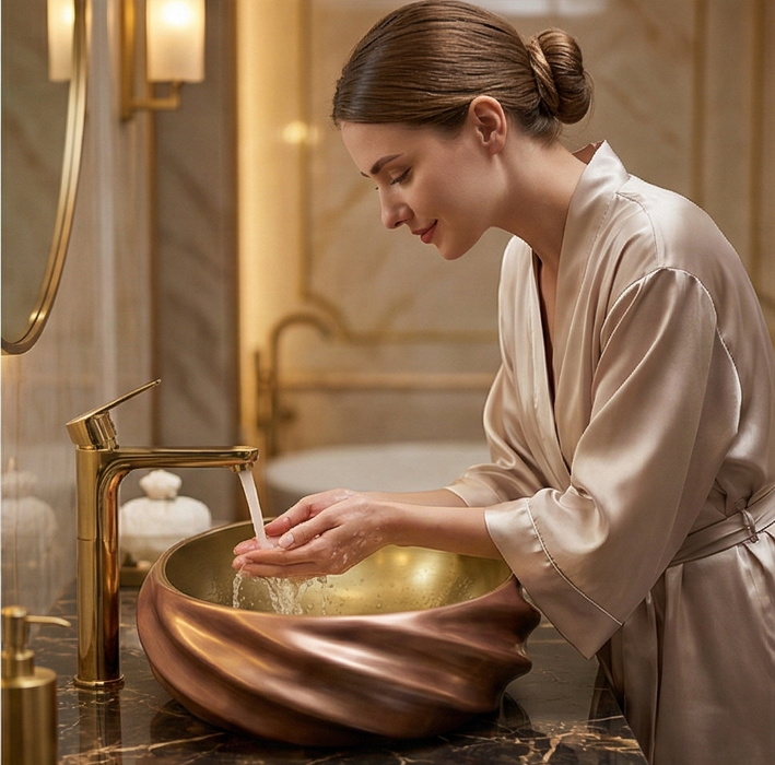 Antique Matt Designer Countertop Wash Basin | Dual-Tone Sculpted Basin (21″ × 13″ × 6″ IN)