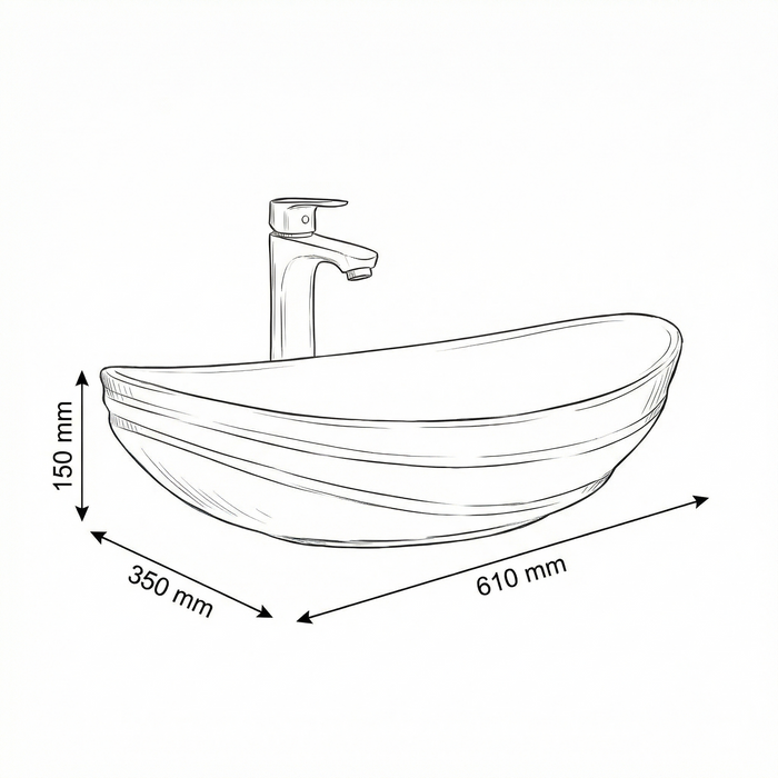 Luxury Gold Detailing Countertop Wash Basin | Designer Table Top Bathroom Basin (24" × 14" × 6" IN)