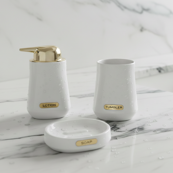 3-Piece Premium Ceramic Bathroom Accessory Set White