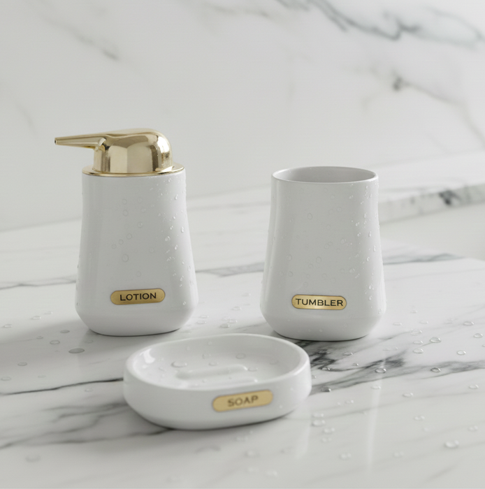 3-Piece Premium Ceramic Bathroom Accessory Set