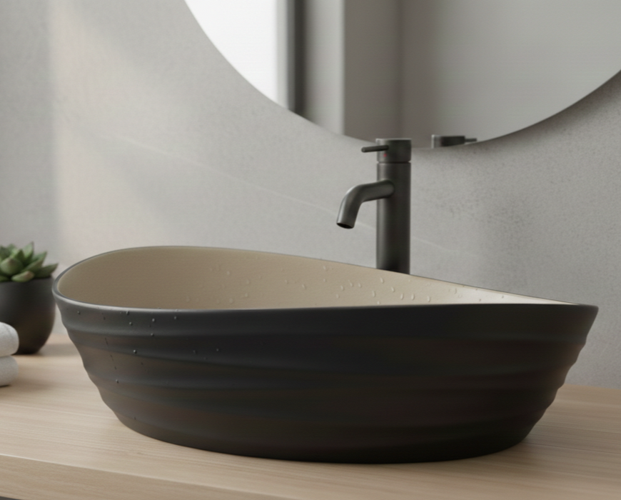 Premium Designer Ceramic Table Top Wash Basin, Dual Color Matt (22 x 14 x 6.5 In)