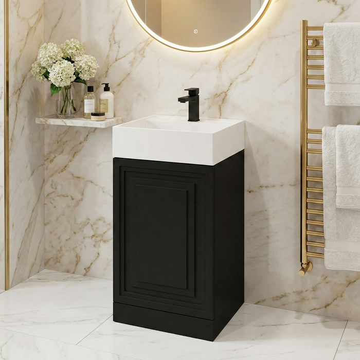 Luxury Artificial Pedestal Basin with Cabinet Base | Designer Freestanding Wash Basin | 19 × 19 × 37 In