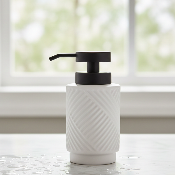 Ceramic Liquid Soap Dispenser – Premium Textured Design White