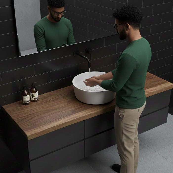 Premium Modern Geometric Design Ceramic Table Top Basin (DIAMOND) (400x400x145 mm)