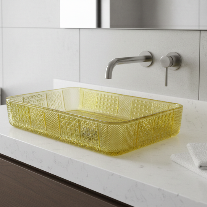 Bassino Modern Transparent Glass Wash Basin | Stylish Countertop Wash Basin for Bathroom–460x320x105 mm