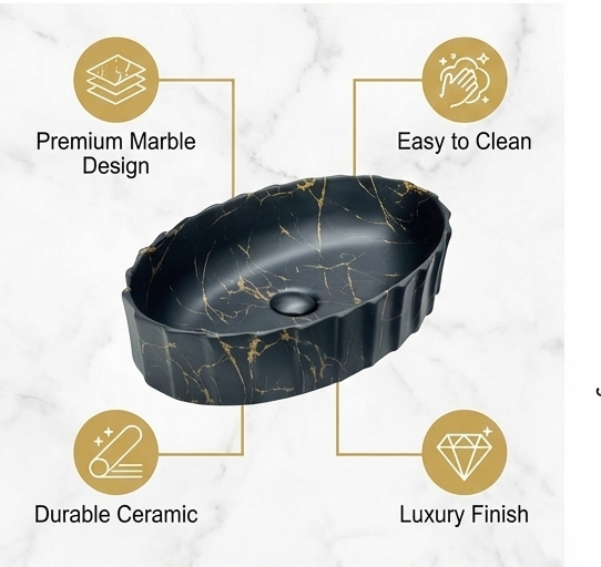 Matte Marble Finish Designer Oval Countertop Bathroom Sink Wash Basin (22" × 14" × 6" IN)