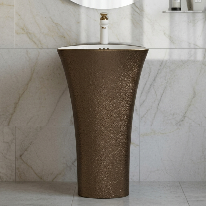 BASSINO Designer Pedestal Basin – 18″ x 16″ x 34″ In Luxury Floor Standing Ceramic Wash Basin | Textured Pedestal Sink