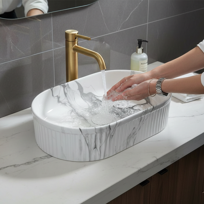 Bassino Glossy Marble Table Top Wash Basin 20 × 12.5 × 5 Inches | Luxury Imported Basin
