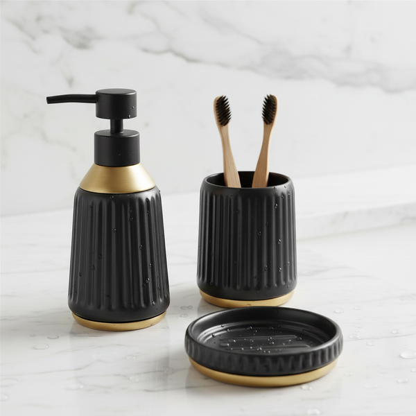 Premium 3-Piece Ceramic Bathroom Accessory Set Black