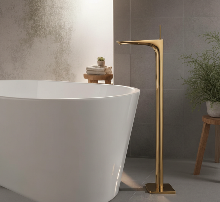 BASSINO Brass Bathroom Sink Wash Basin Mixer Tap Single Handle Hot & Cold Waterfall Lavatory Sink Faucet for Living Room & Bathrooms