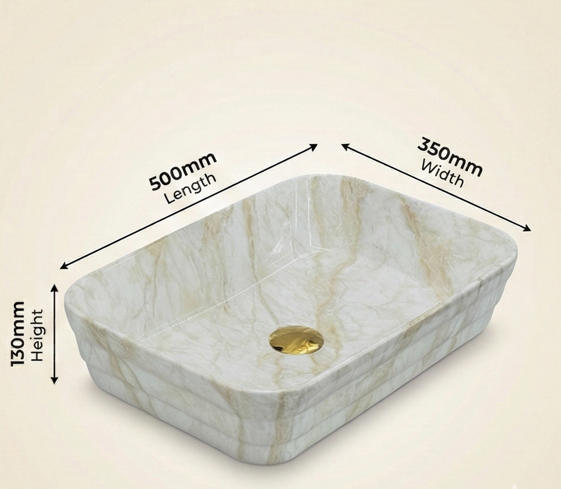 Glossy Marble Finish Rectangular Countertop Bathroom Sink Wash Basin (20" × 14" × 5" IN)