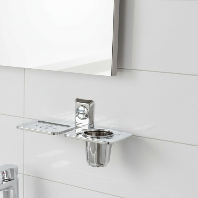 Bassino Stainless Steel Bathroom SOAP Dish with Toothbrush Holder/Soap Stand/Soap Dish for Batroom/Bathroom Accessories (Chrome Finish) (SOAP Dish with Toothbrush Holder) – Made in India