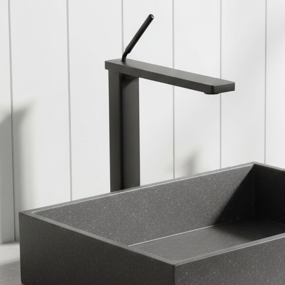 Premium Brass Tall Basin Mixer Tap, Black Finish, Tall Size (NCGF 504) – 5 Years Warranty