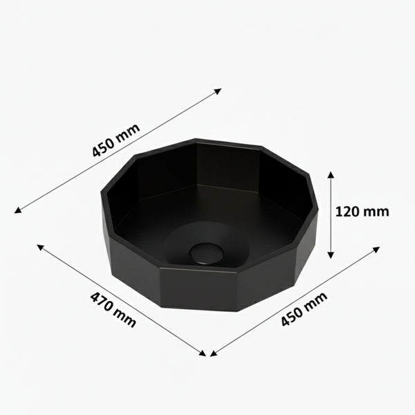 Premium Stainless Steel Decagon Black Under Counter Wash Basin (18.5x18x5 In)