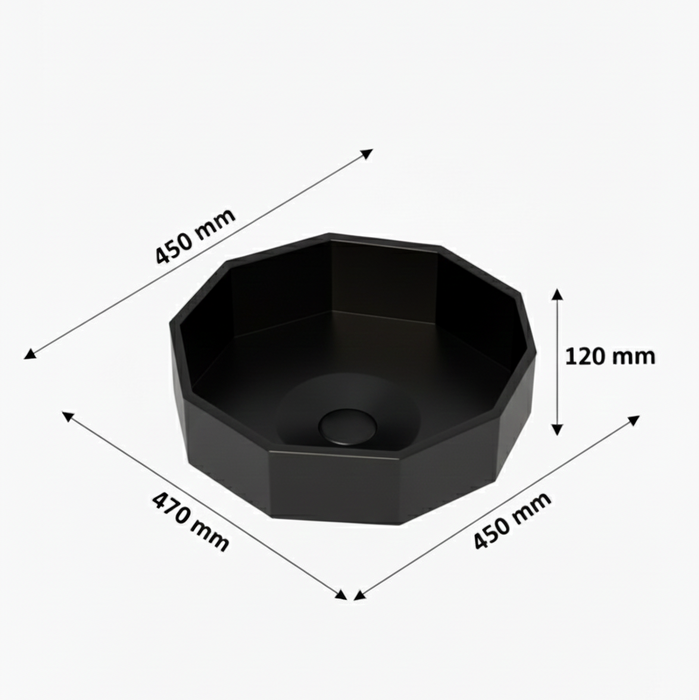 Premium Stainless Steel Decagon Black Under Counter Wash Basin (18.5x18x5 In)