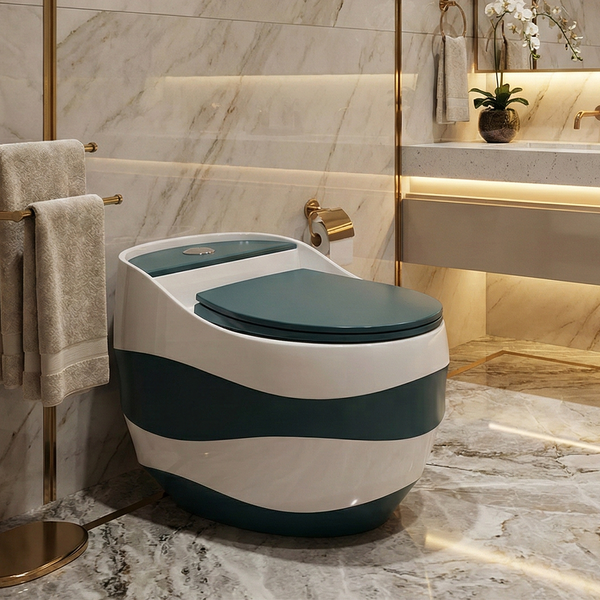 Luxury Designer One-Piece Western Toilet | Glossy + Matte Finish Floor Mounted WC | Approx. 26 × 18 × 24 Inches Green