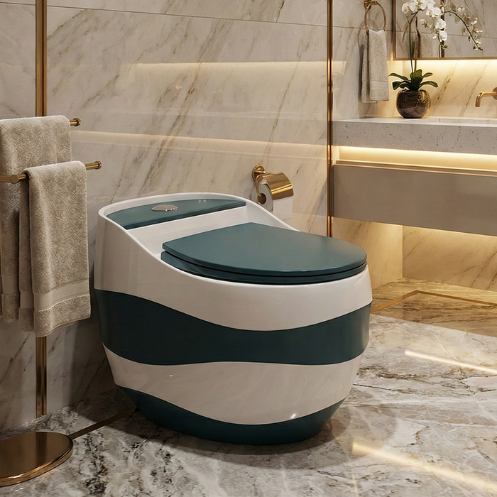 Luxury Designer One-Piece Western Toilet | Glossy + Matte Finish Floor Mounted WC | Approx. 26 × 18 × 24 Inches