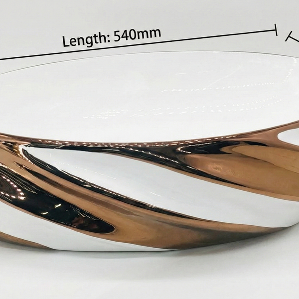 Luxury Oval Table Top Wash Basin | Glossy White Basin with Rose Gold Design (21″ × 13″ × 6″ IN) BTT-11717