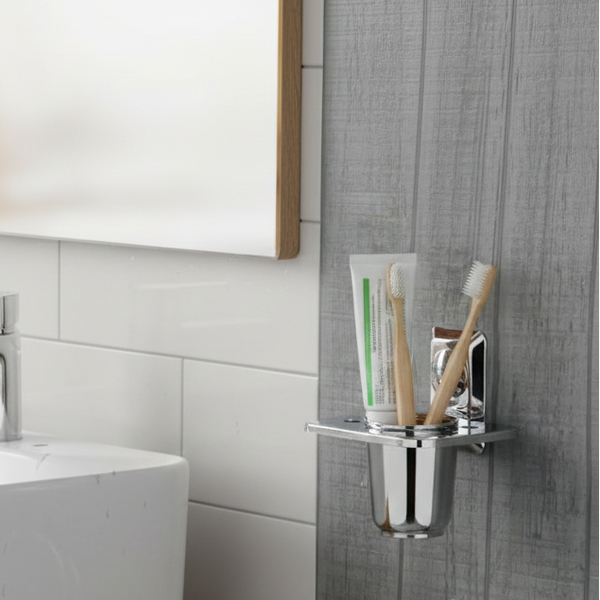 Bassino Stainless Steel Bathroom Toothbrush Holder/Soap Stand/Soap Dish for Batroom/Bathroom Accessories (Chrome Finish) (Toothbrush Holder) – Made in India