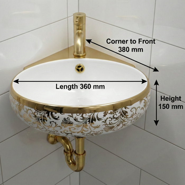 Premium Corner Wall mounted Wash basin (Gold) 15x14x6inch