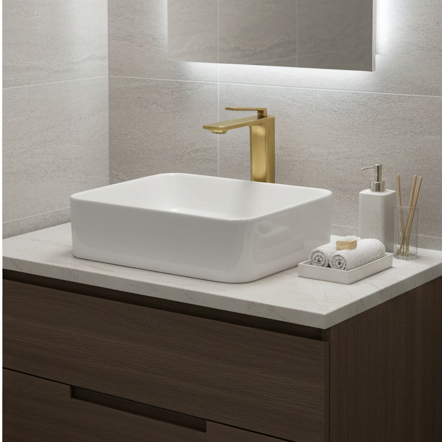 Premium Brass Tall Basin Mixer Faucet, Brushed Gold Finish (Hot & Cold) NCGF-511 – 5 Years Warranty
