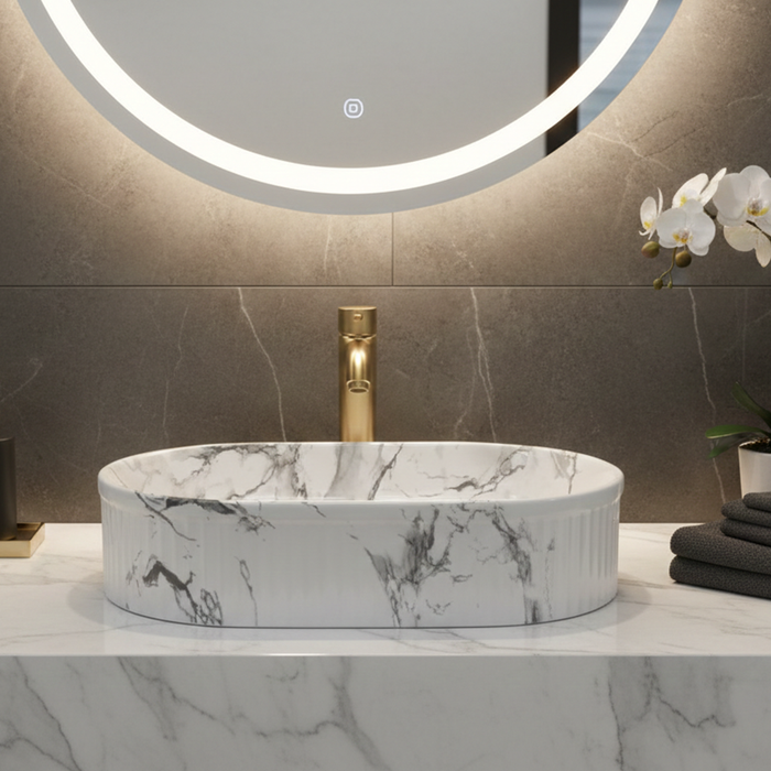 Bassino Matte Marble Table Top Wash Basin – 20 × 12.5 × 5 Inches | Imported Designer Basin