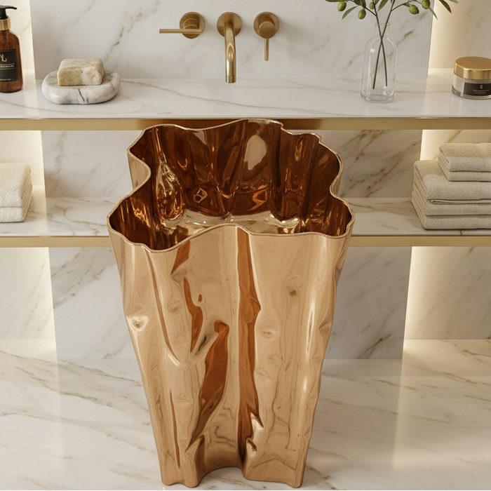 BASSINO Rose Gold Artistic Stainless Steel Washbasin Luxurious Bathroom Freestanding Basin