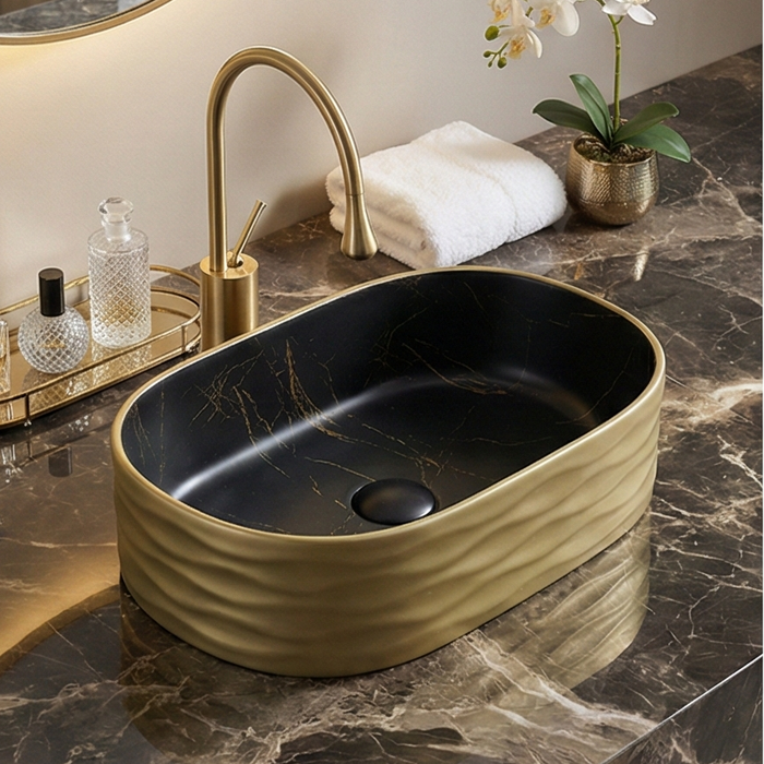Premium Designer Ceramic Table Top Wash Basin, Dual Color Matt (20 x 12 x 6 In) ZXTT/748