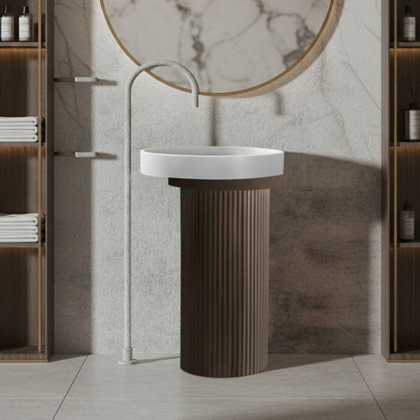 Contemporary Two-Tone Pedestal | Timeless Modern Elegance Artificial Stone Pedestal Basin 19″ × 19″ × 34″ In