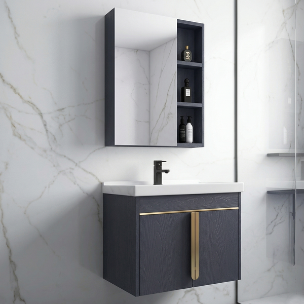 BASSINO Bathroom Vanity Cabinet Set – 32″ Wall Mounted Stainless Steel Vanity with Ceramic Basin & Mirror Cabinet