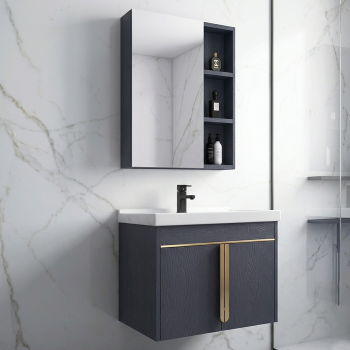 BASSINO Bathroom Vanity Cabinet Set – 32″ Wall Mounted Stainless Steel Vanity with Ceramic Basin & Mirror Cabinet