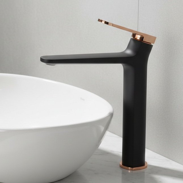 Premium Brass Tall Basin Mixer Tap – Black Rose Gold Finish Tall Size (NCGF 501) – 5 Years Warranty