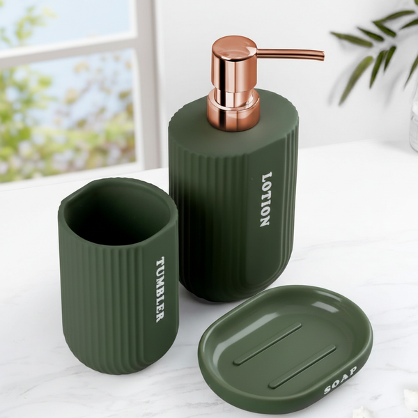 3-Piece Ceramic Bathroom Accessory Set Green