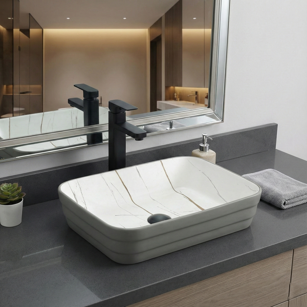 Double Color Matt Marble Bathroom Sink Rectangular Countertop Wash Basin (20" × 14" × 5"IN) Grey
