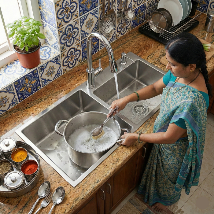 Premium SS 304 Grade Double Different Bowl Kitchen Sink, Matte, 45x20x9 In, 25 Years Warranty