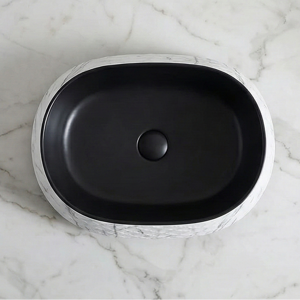 Premium Designer Ceramic Table Top Wash Basin, Matt Marble Finish (20 x 15 x 5 In) EQP-1046