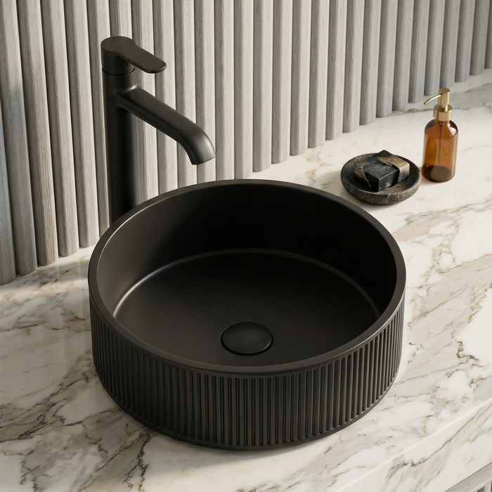 Bassino Modern Stainless Steel Wash Basin | Stylish Countertop Wash Basin for Bathroom–400x400x130 mm Black