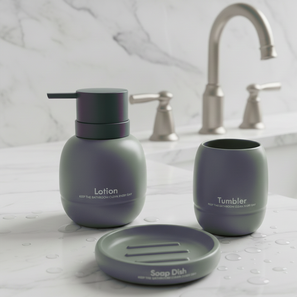 3-Piece Premium Ceramic Bathroom Accessory Set Grey