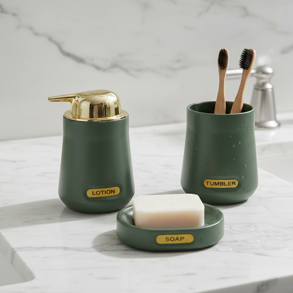 3-Piece Premium Ceramic Bathroom Accessory Set Green