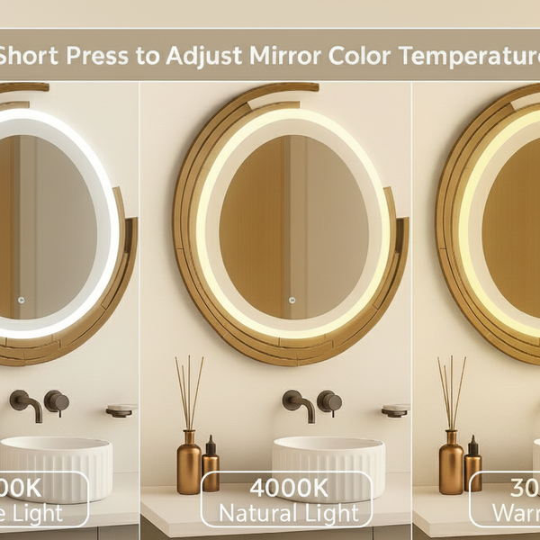 LED Round Bathroom Glass Wall Mount Mirror With 3 Lighting Options (Warm, White, Natural White)