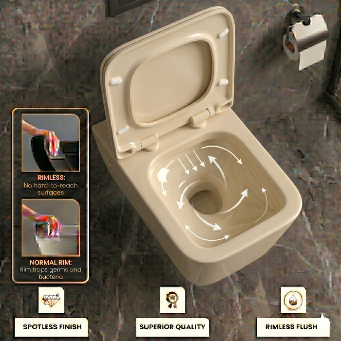 Bassino Wall Hung Toilet – Glossy Khakhi  | 20.5 x 13.5 x 14 Inches Modern WC