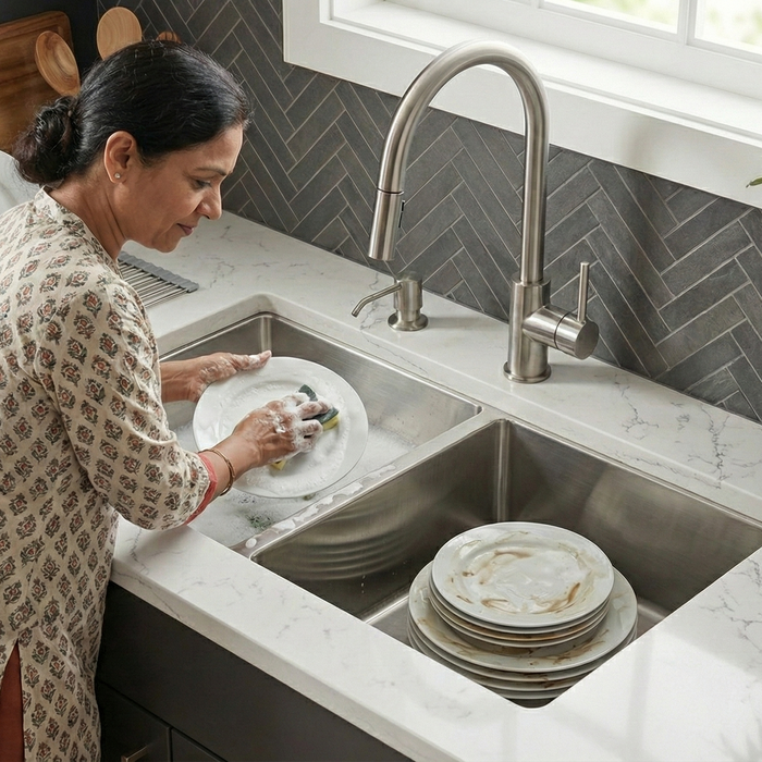 Premium SS 304 Grade Double Equal Bowl Kitchen Sink, Matte Finish, 45x20x9 In, 25 Years Warranty