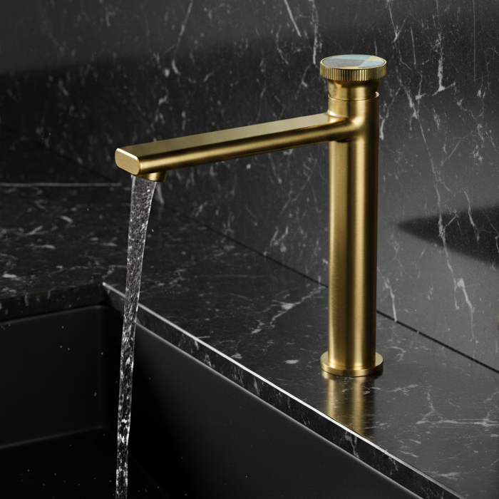 Premium Brass Tall Basin Mixer Tap, Brushed Gold Finish, Tall Size (NCGF 507) – 5 Years Warranty