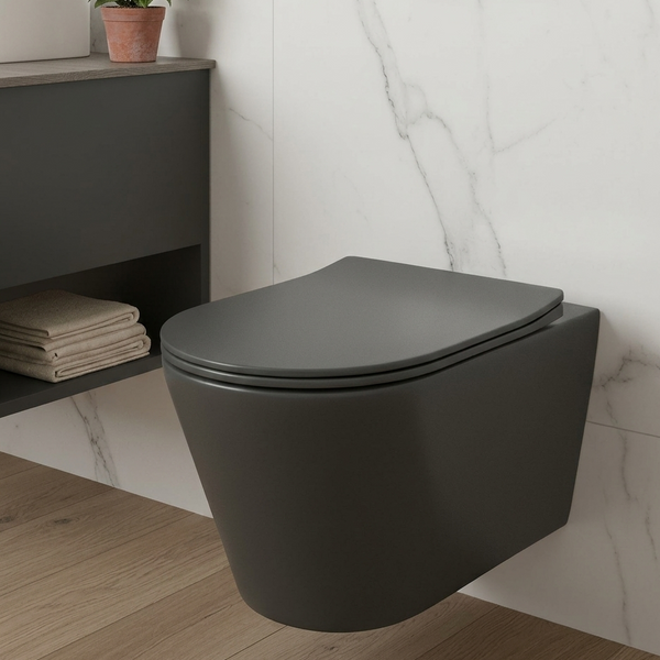 BASSINO Rimless Designer Wall-Hung Toilet Collection Grey