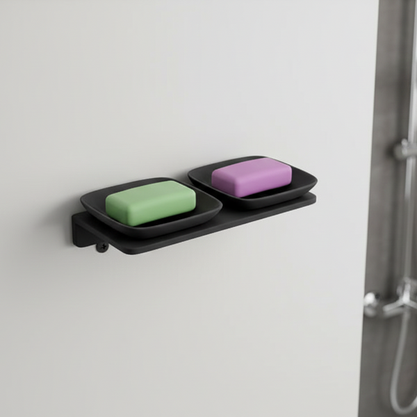 BASSINO Stylist Double Soap Dish For Bathroom-Glossy Black