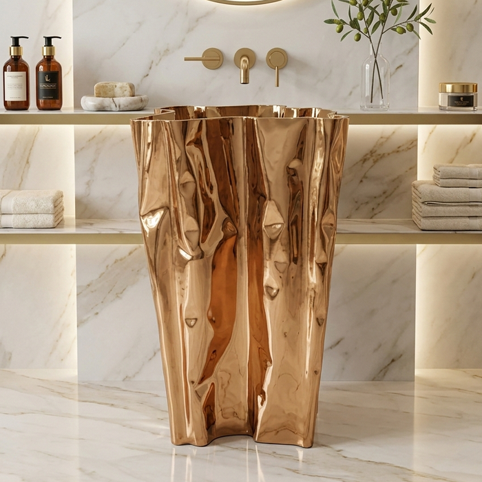 BASSINO Rose Gold Artistic Stainless Steel Washbasin Luxurious Bathroom Freestanding Basin