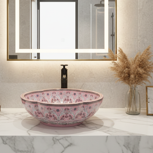 Designer Floral-Shape Ceramic Countertop (16 x 16 x6 In- AB680)