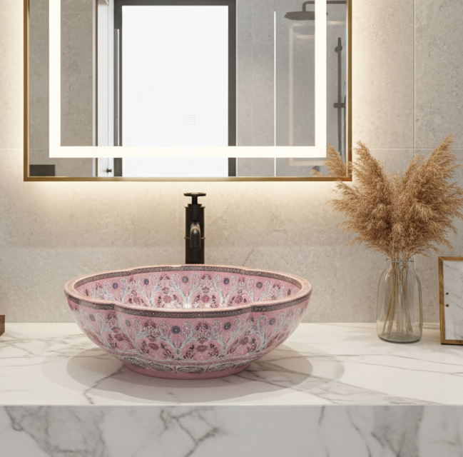 Designer Floral-Shape Ceramic Countertop (16 x 16 x6 In- AB680)