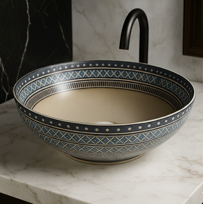 Designer Round Ceramic Countertop Basin - Classic Beige (16 x 16 x5 In- AB677)