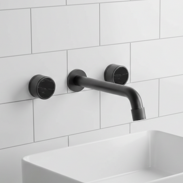 BASSINO Wall Mount Basin Mixer Tap with Dual Knobs – Brass Body | Premium Bathroom Faucet 5 Years Warranty Gun Grey